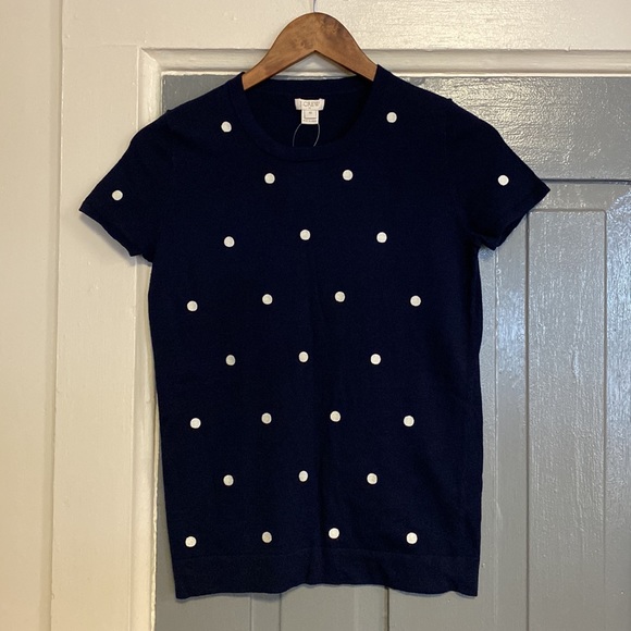 J. Crew Sweaters - NWT J. Crew Navy & White Polka Dot Short Sleeve Cotton Sweater